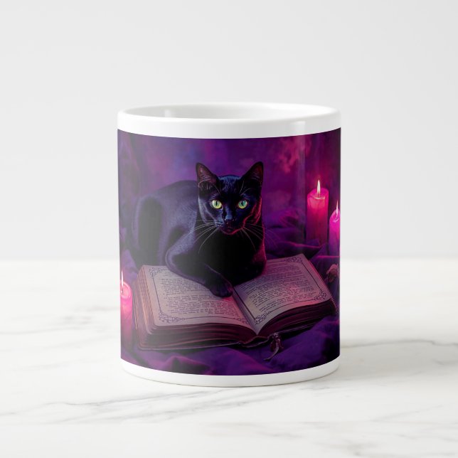 Taza De Café Gigante Black Cat Mug | Witchy Candlelight Coffee Cup (Frente)