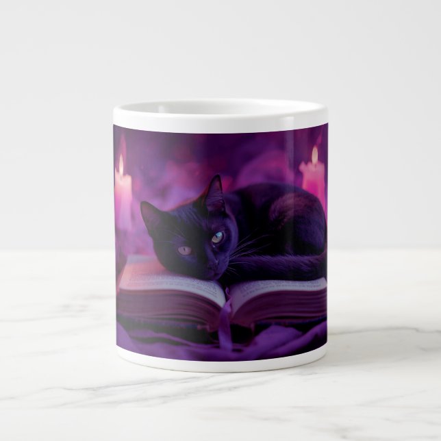 Taza De Café Gigante Black Cat Mug | Witchy Candlelight Coffee Cup (Frente)