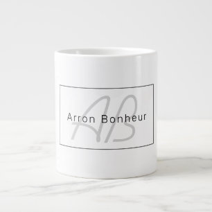 Taza De Café Gigante Blanco gris y negro moderno Nombre y monograma g