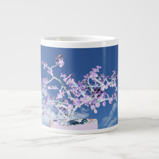 Taza De Café Gigante Blanco púrpura invertido bonsais contra portulaca