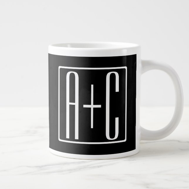 Taza De Café Gigante Blanco y negro | Iniciales de parejas (Derecha)