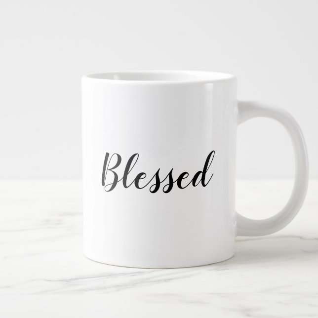 Taza De Café Gigante Blessed texto del guión de personalizado blanco ne (Derecha)