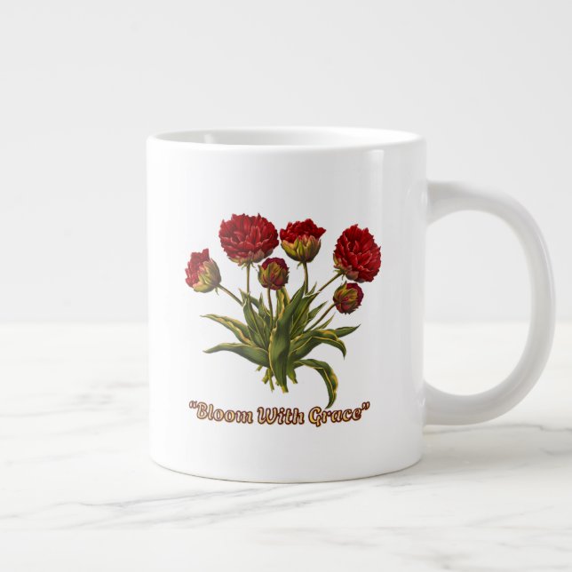 Taza De Café Gigante Bloom With Grace Floral | Elegant Botanical Quote (Derecha)