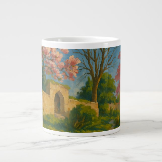 Taza De Café Gigante Blossoms gemelos - Pintado de senderos de jardín t (Frente)