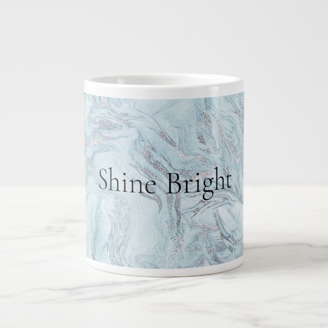 Taza De Café Gigante Blue Aqua Silver Marble Swirls (Frente)