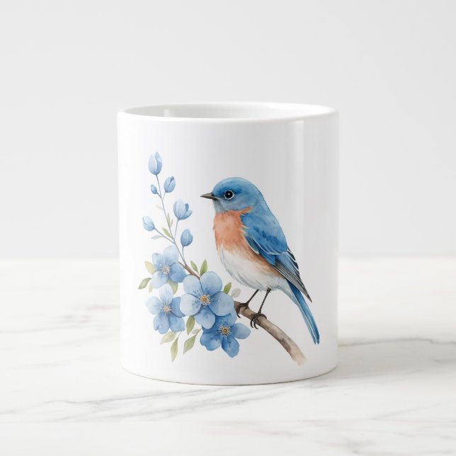 Taza De Café Gigante Blue bird with blue flowers (Frente)
