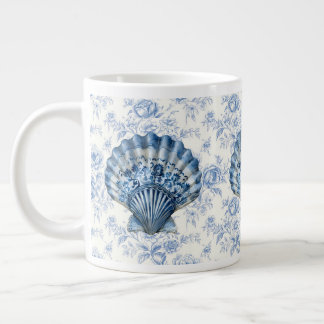 Taza De Café Gigante Blue Chinoiserie Shell Jumbo Ceramic Mug