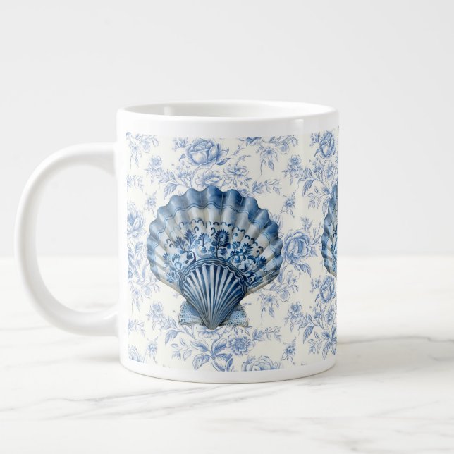 Taza De Café Gigante Blue Chinoiserie Shell Jumbo Ceramic Mug (Izquierda)