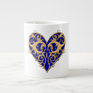 Taza De Café Gigante Blue Filigree Heart Mug