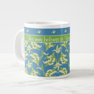 Taza De Café Gigante Blue Lily-of-the-Valley Floral Jumbo Coffee Mug
