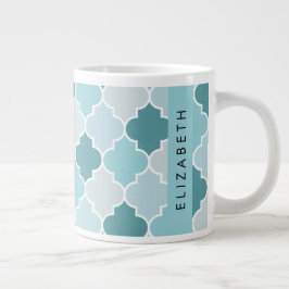 Taza De Café Gigante Blue Moroccan Trellis, Quatrefoil, tu nombre