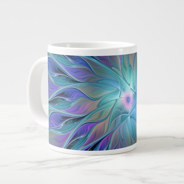 Taza De Café Gigante Blue Purple Flower Dream Resumen arte fractal (Izquierda)