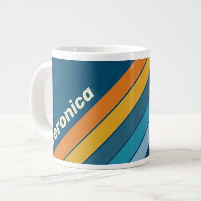 Taza De Café Gigante Blue Sun Stripes with Name (Izquierda)
