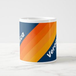 Taza De Café Gigante Blue Vintage Stripe with Name