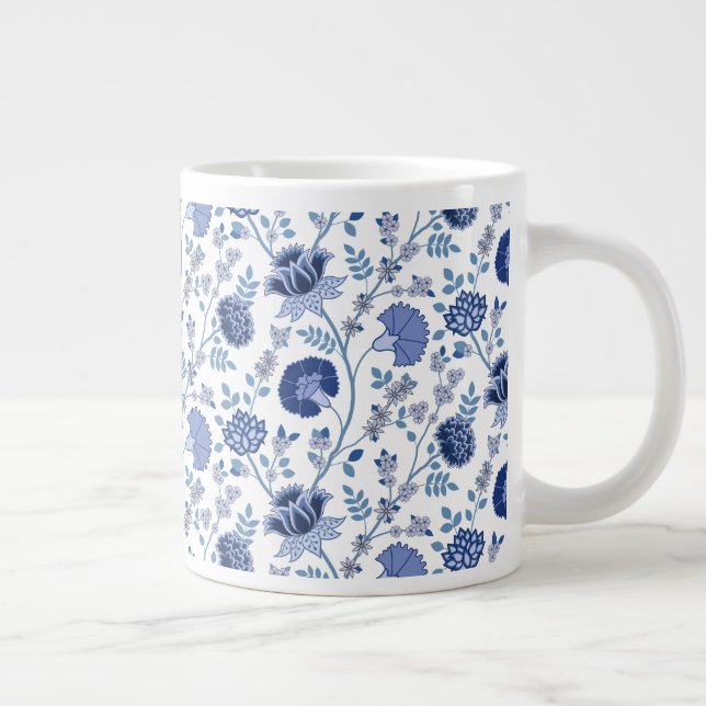 Taza De Café Gigante Blues del patrón floral jacobeo en blanco (Derecha)