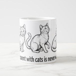 Taza De Café Gigante Boceto de tinta negra de tres gatos con "Tiempo pa
