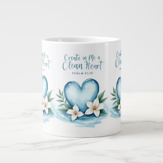 Taza De Café Gigante Boda cristiano Salmo 51 Acuarela Corazón Mug (Frente)