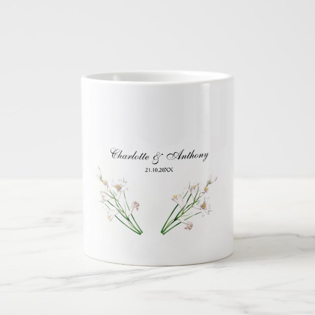 Taza De Café Gigante Boda elegante Moda floral blanca creativa (Frente)