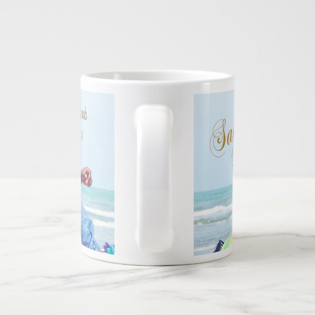 Taza De Café Gigante Boda Keepsake Photo Mug (Espalda)