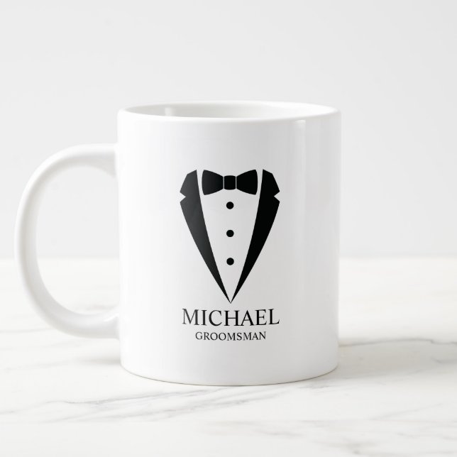 Taza De Café Gigante Boda negro Tuxedo Suit Groomsmen personalizado (Izquierda)