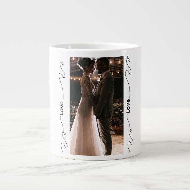 Taza De Café Gigante Boda personalizada Mug con amor florecido (Frente)