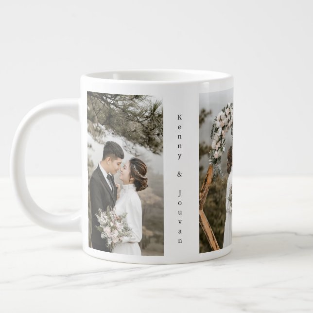 Taza De Café Gigante Boda personalizado fotográfico cuadrícula café Mug (Izquierda)