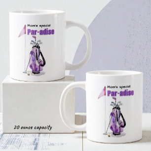Taza De Café Gigante Bolso de golf acuarela púrpura, bandera y pelota