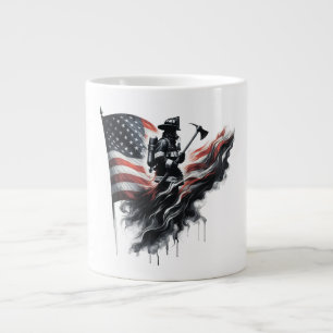 Taza De Café Gigante Bombero americano. Bandera de los Estados Unidos.