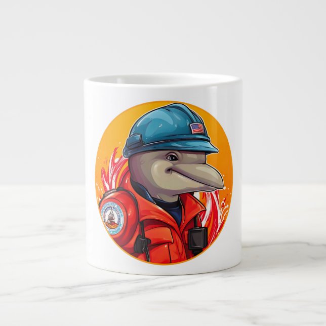 Taza De Café Gigante Bombero de delfines (Frente)
