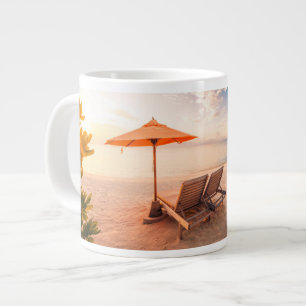 Taza De Café Gigante Bonita puesta de sol en la playa de Las Maldivas