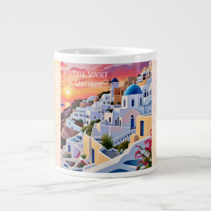 Taza De Café Gigante Bonita puesta de sol en Santorini