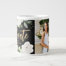 Taza De Café Gigante Bonito Floral Graduado Script Photo Black