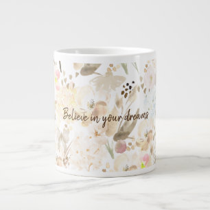Taza De Café Gigante Bonito Floral rosa crema neutra