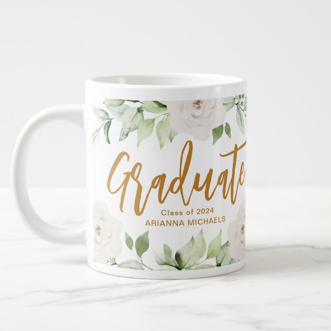 Taza De Café Gigante Bonito Graduado Floral Clase Script Año Foto (Izquierda)