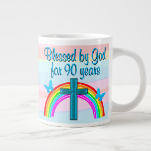TAZA DE CAFÉ GIGANTE BONITOS BENDIDOS POR DIOS 90 DE CUMPLEAÑOS