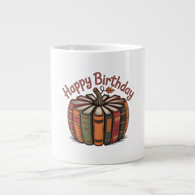 Taza De Café Gigante Book Pumpkin Happy Birthday (Frente)