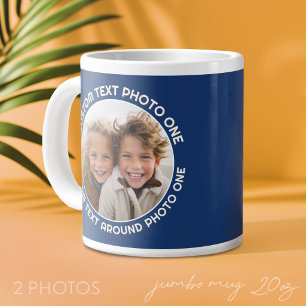 Taza De Café Gigante Borde de la Marina con 2 Fotos - Texto alrededor d
