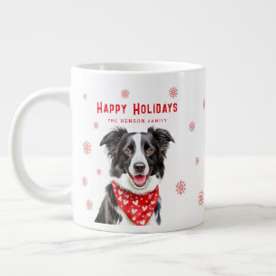 Taza De Café Gigante Border Collie Pañuelo Corazón Rojo Navidad