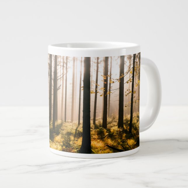 Taza De Café Gigante Bosque de otoño con rayos de sol (Derecha)