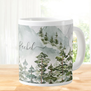Taza De Café Gigante Bosque de Pino y Montañas Monogramado