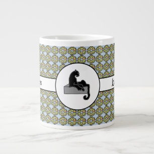 Taza De Café Gigante Bosque Lady Gato negro y flores rosadas azul