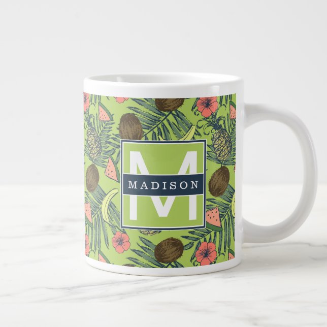 Taza De Café Gigante Bosquejo de la fruta tropical en modelo verde (Derecha)
