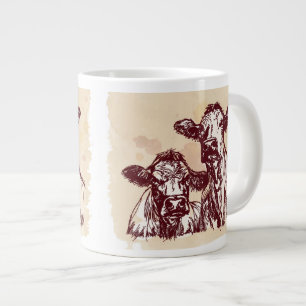 Taza De Café Gigante Bosquejo del drenaje de la mano de dos vacas y
