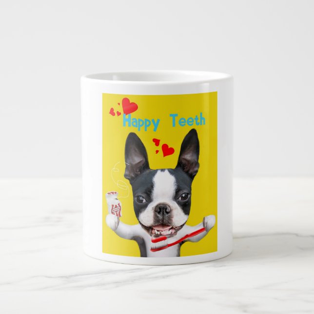 Taza De Café Gigante Boston Terrier Mirabelle Happy Teeth Mug (Frente)
