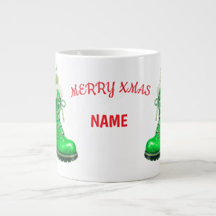 Taza De Café Gigante Bota festiva verde de Navidad alegre