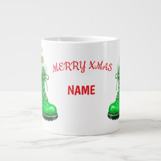 Taza De Café Gigante Bota festiva verde de Navidad alegre