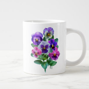 Taza De Café Gigante Bouquet de flores pansy violetas