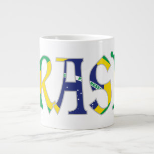 Taza De Café Gigante Brasil en portugués en colores de bandera