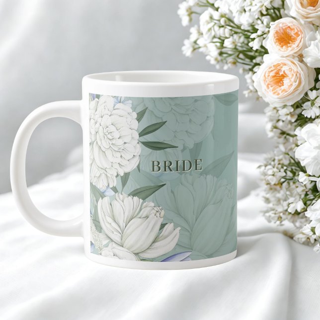 Taza De Café Gigante Bride Wedding Gift – Sage Green & Peonies (Subido por el creador)