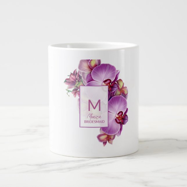 Taza De Café Gigante Bridesmaid Gift Orchids Florales (Frente)